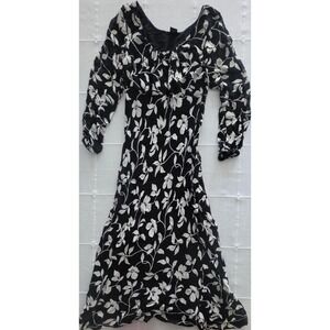 Nolita Floral Empire Waist Dress Black White Long Sleeve Womens S